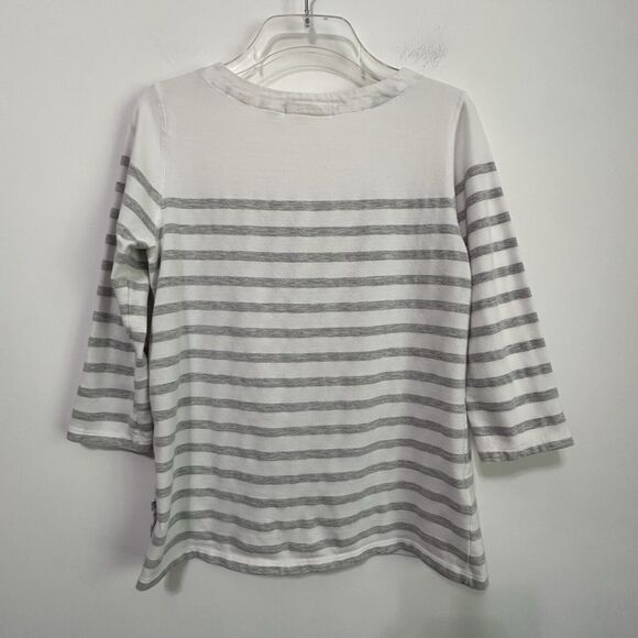 Maeve Anthropologie Gray Striped Shirt S Button Hem 3/4 Sleeve Pullover Casual - Picture 10 of 10